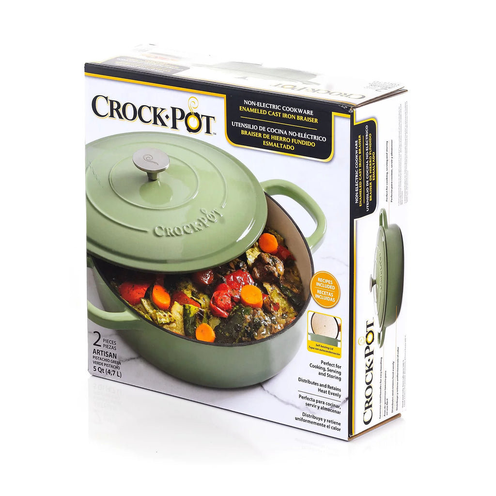 5 Quart Enameled Cast Iron Braiser Pan with Lid in Pistachio Green I294
