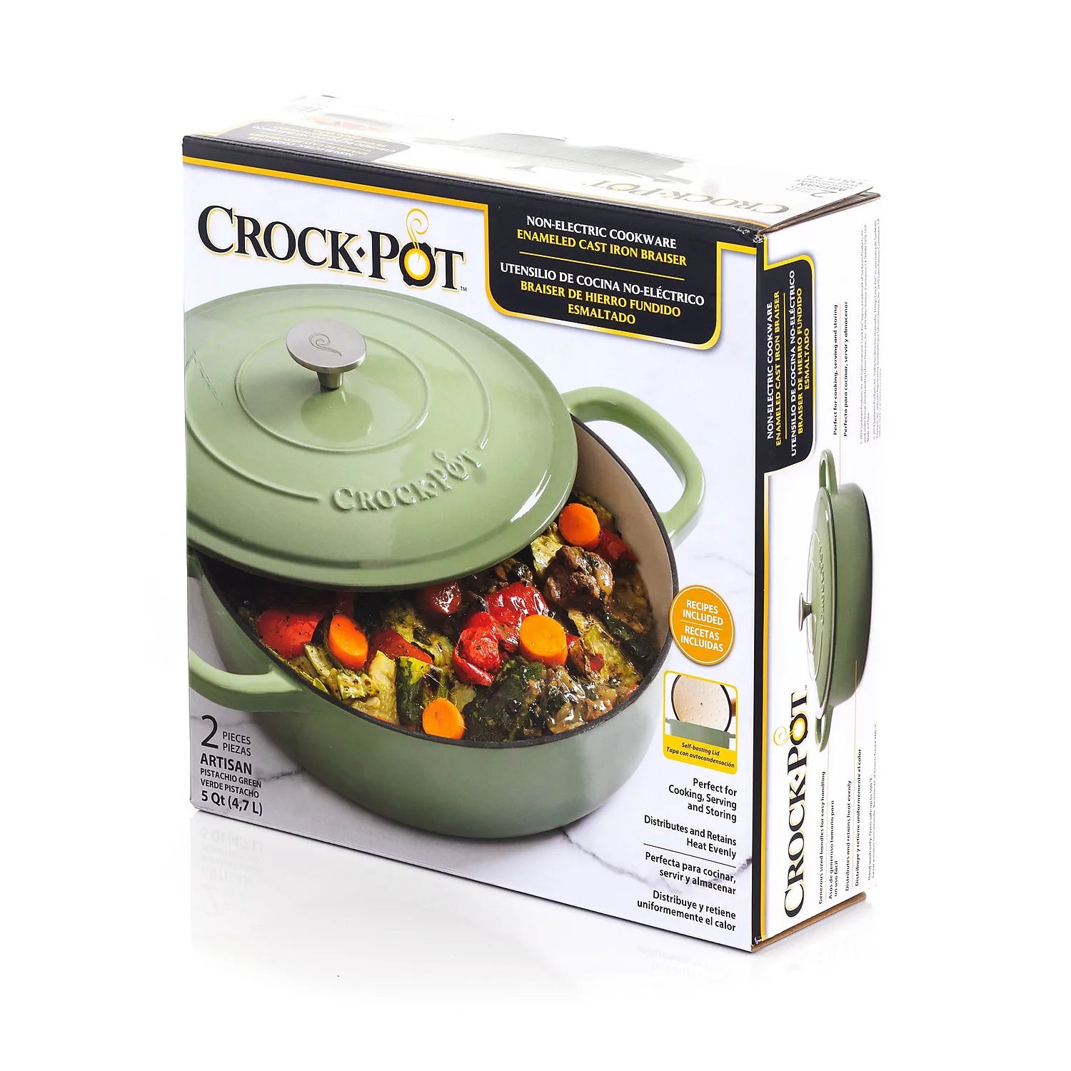 5 Quart Enameled Cast Iron Braiser Pan with Lid in Pistachio Green I294
