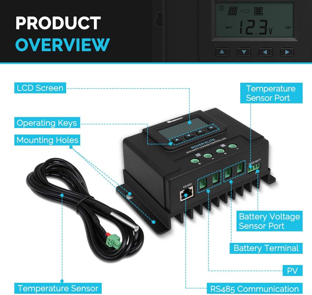 12V/24V Auto MPPT LCD Backlit Display Solar Charge Controller 20A G5002