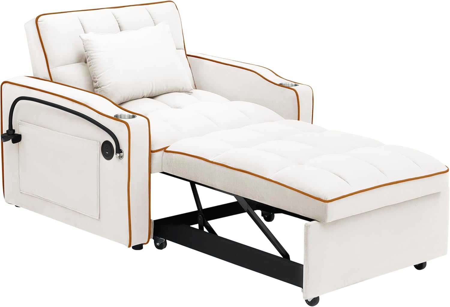 Twin Size Pull Out Sofa Bed Chair, Velvet Convertible Sleeper Chair Bed S634