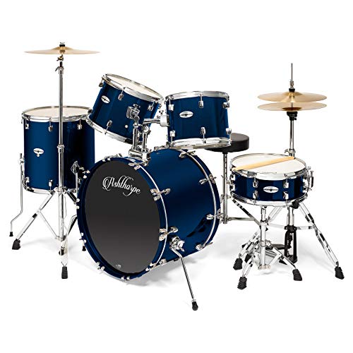 5-Piece Full Size Adult Drum Set with Remo Heads & Premium Brass Cymbals - Silver L425