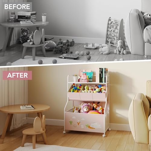 White 3-Tier Toy Storage Organizer with Wheels X272360