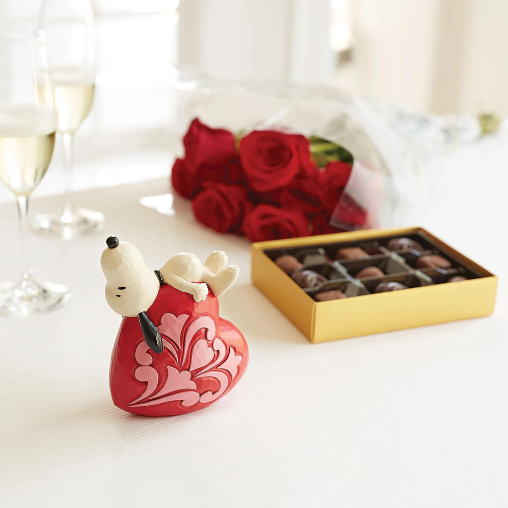 Snoopy Laying on Heart Figurine, 5.25 Inch, Multicolor E153268