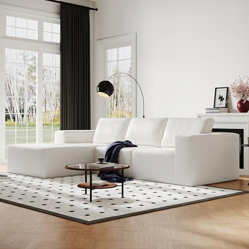 White Knit Fabric Modular Sectional Couch with L-Shape Chaise T9768