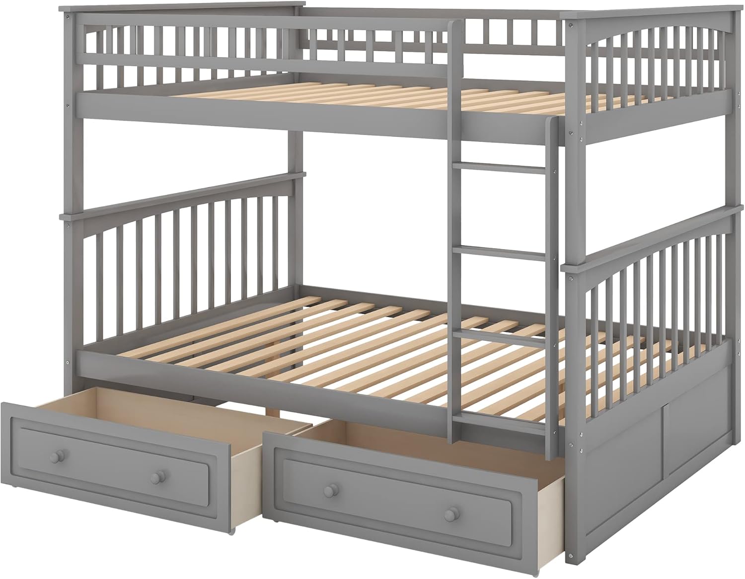 Gray Full Over Full Bunk Bed with Drawers Wood Bedframe O322