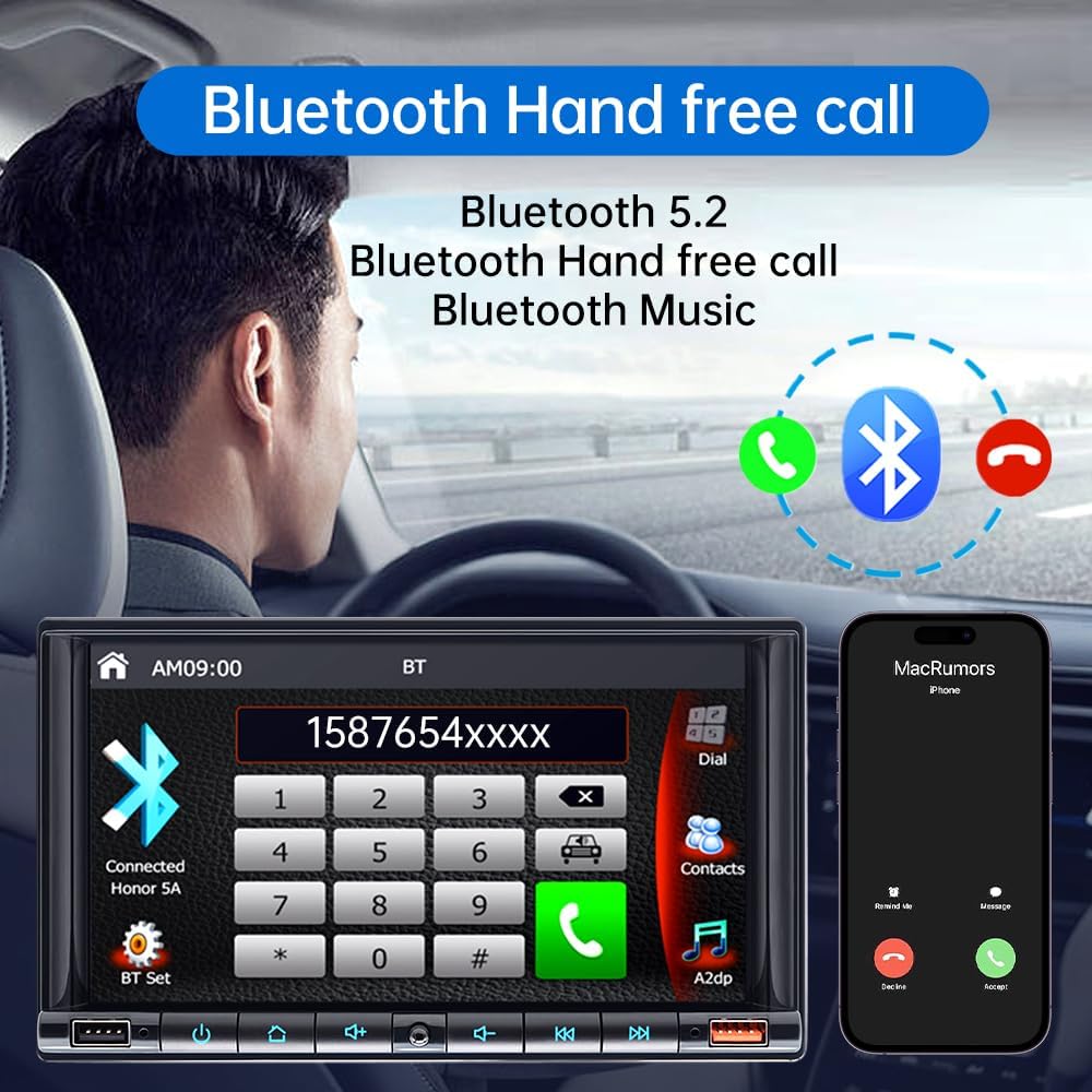 7 Inch Double Din Car Stereo with HD Touch Screen Bluetooth 5.2 B748908