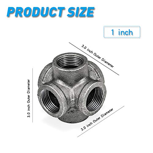 3/4" Black 6-Way Side Outlet Tee Malleable Iron Pipe Fittings U78348