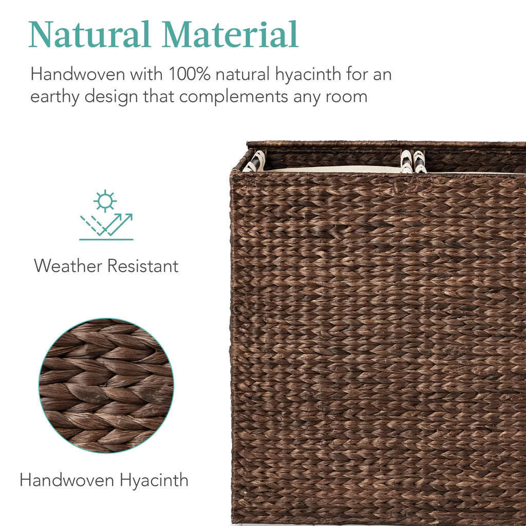 Large Natural Water Hyacinth Double Laundry Hamper Basket with 2 Liner Bags C36935