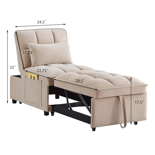 4-in-1 Folding Velvet Sleeper Chair Bed with Storage Pockets R1024