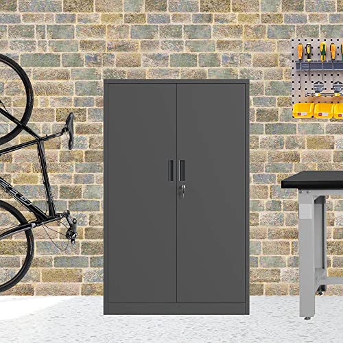 Black Metal Storage Cabinet with Locking Doors and 2 Adjustable Shelves T327