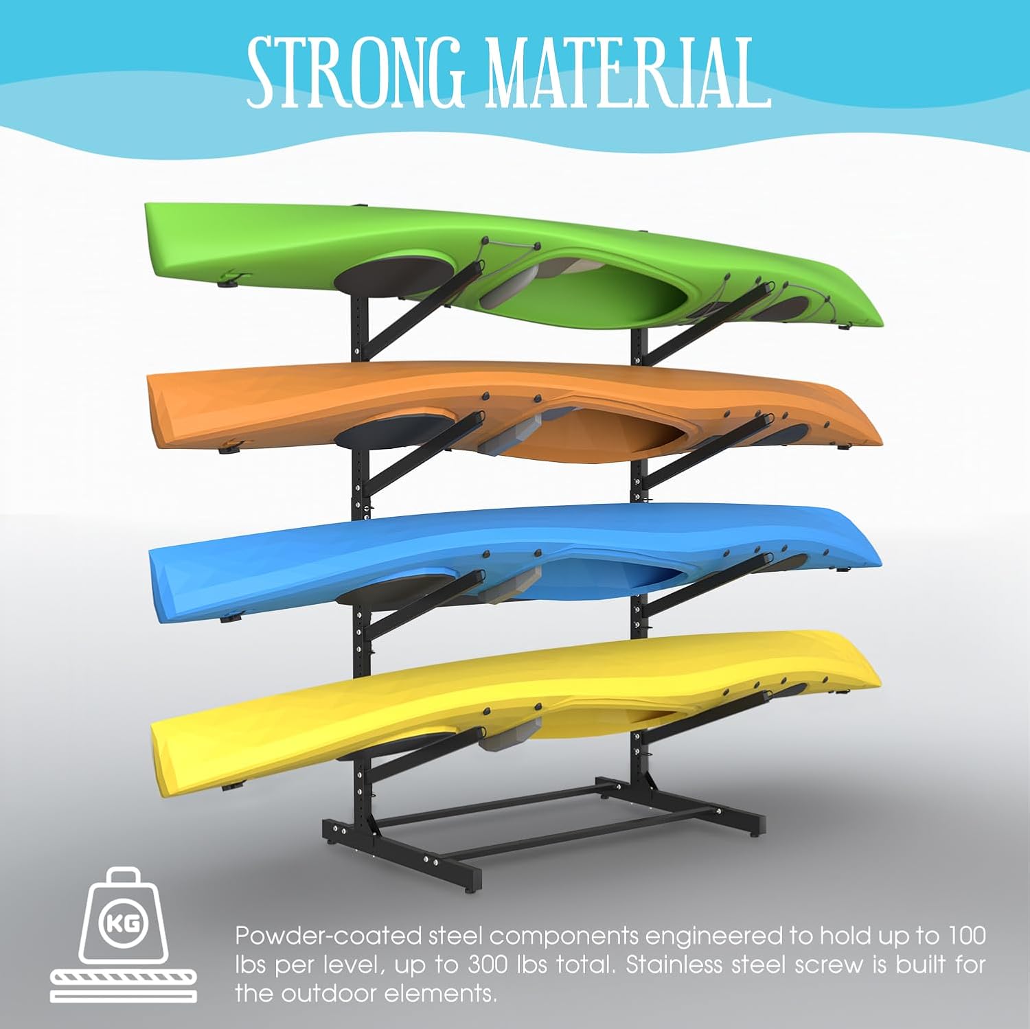 Adjustable Kayak Storage Rack, Freestanding Sup Storage Stand, Heavy Duty Paddleboard Bracket (4 Levels) N683