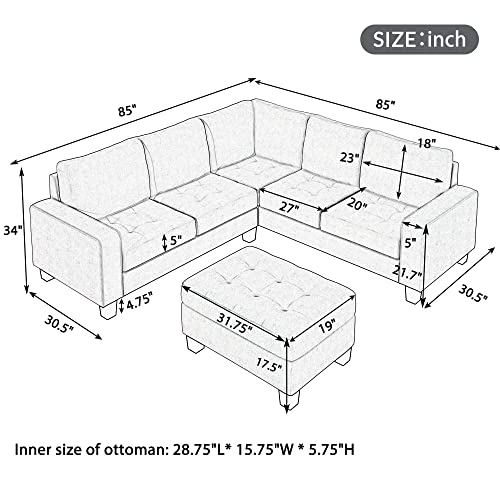 Light Grey L-Shape Sectional Sofa with Storage Ottoman E620530
