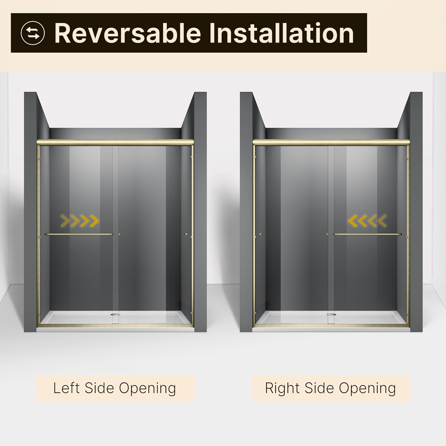60 in. W x 72 in. H Double Sliding Semi-Frameless Shower Door, 1/4" Clear Tempered Glass, Brushed Gold Finish X95852