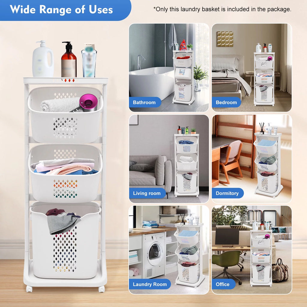 3-Tier Laundry Hamper Sorter Rolling Cart L5464