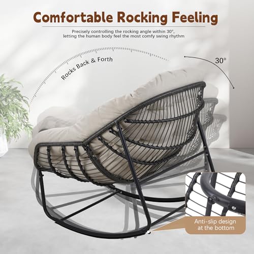 Beige Oversized Wicker Rocking Chair with Cushion N895302
