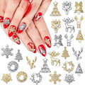 24 Pcs Christmas Nail Charms Rhinestones Snowflake Deer Wreaths Tree Bell Nail Gems 3D Gold Silver Art Jewels Metal Diamonds X573104