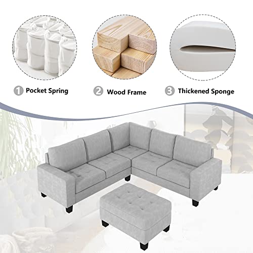 Light Grey L-Shape Sectional Sofa with Storage Ottoman E620530