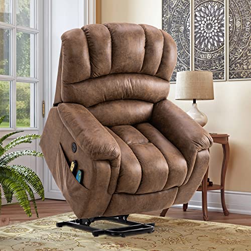 Large Power Lift Recliner Chair with Massage and Heat, Extra Wide Oversized Electric Recliner, 350lbs Capacity (Brown) Z109