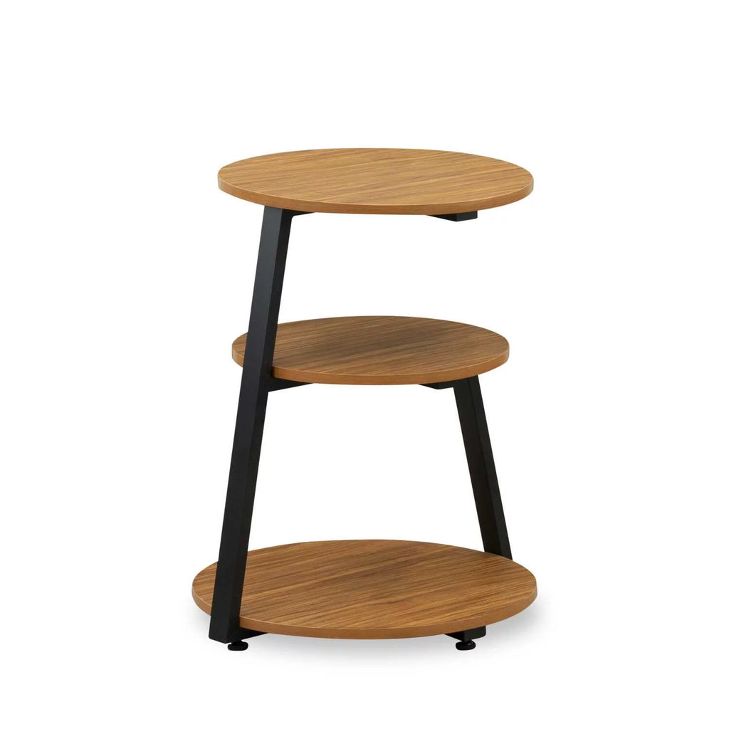 Round Wooden and Metal End Table in Black/Oak A29452