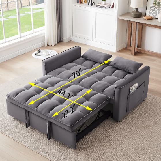 55.1" Blue Velvet Convertible Double Sleeper Sofa Bed M659733