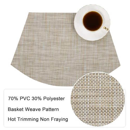 Round Table Placemats Set of 4 Non Slip Heat Resistant Woven Vinyl Metallic Golden Table Mats V24586