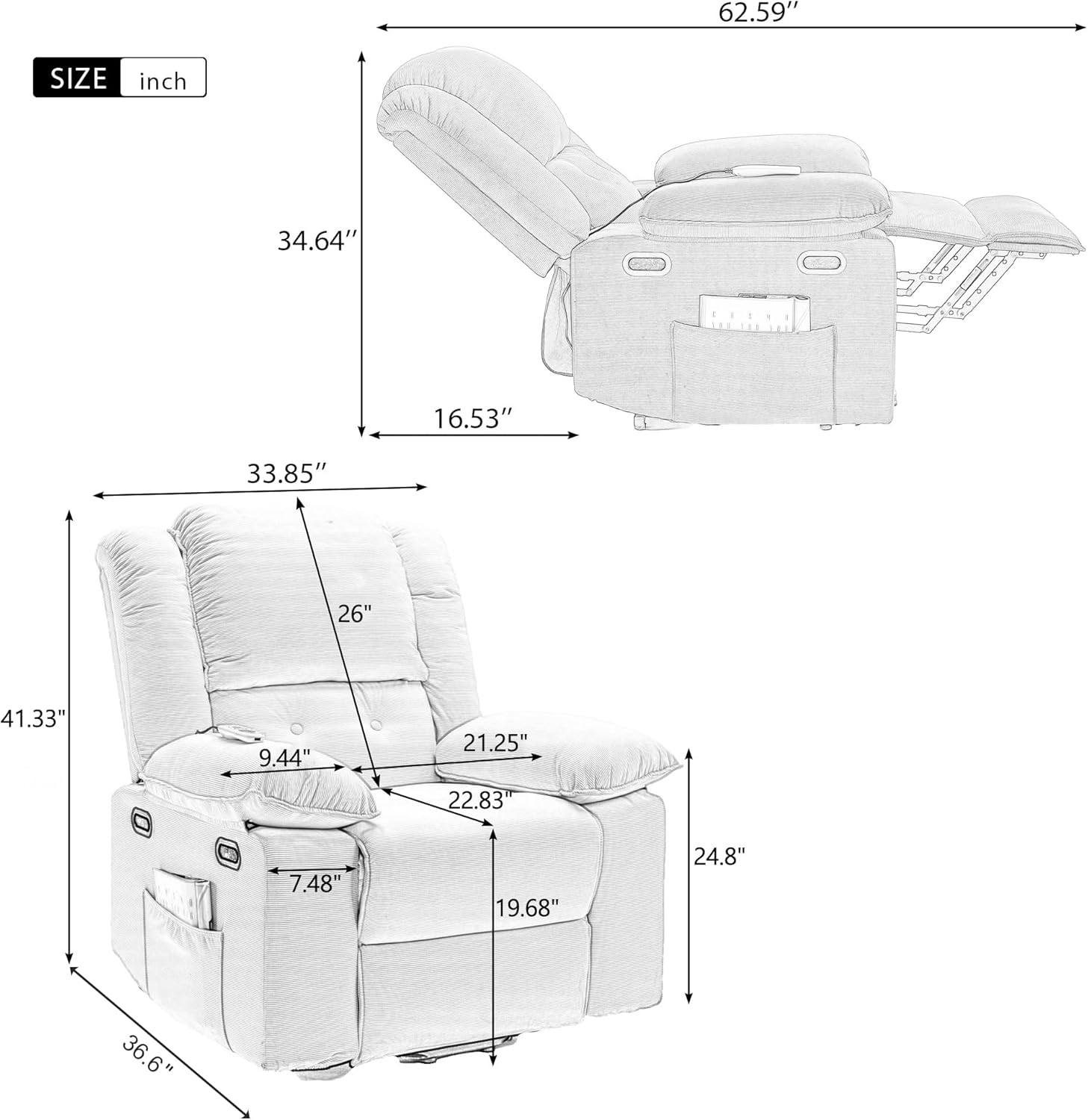 Beige Power Lift Massage Recliner Chair R3311