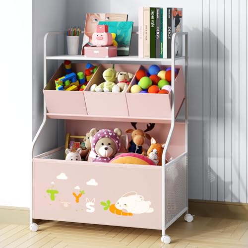 White 3-Tier Toy Storage Organizer with Wheels X272360