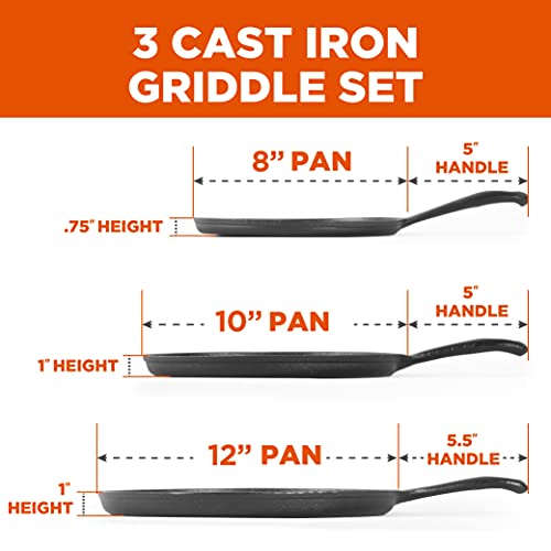 3-Piece Pre-seasoned Cast Iron Griddle Pan Set V9355