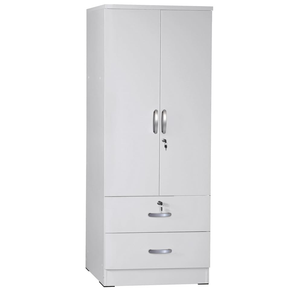 White 2-Door Wardrobe Armoire with 2-Drawers O765689