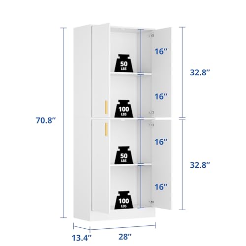 Gray 71" Tall Wood Storage Cabinet with Doors and Shelves D7505
