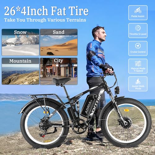 Dual-Motor Electric-Bike, 52V 30AH, 26 Inch Fat Tire Full Suspension Ebike U80199