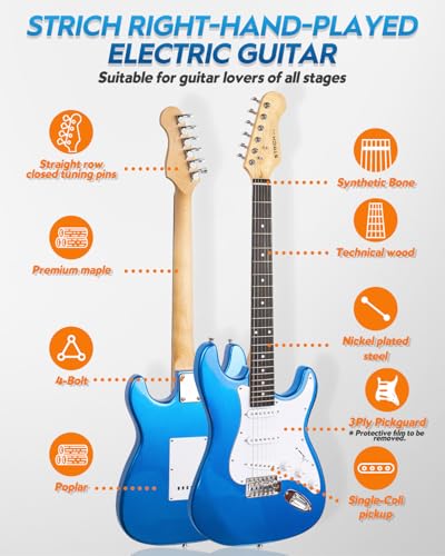 39" Full Size Electric Guitar HSS Pick Up with 10W Amp, Bag, Digital Tuner, Capo, Strap, String, Cable, Picks J817
