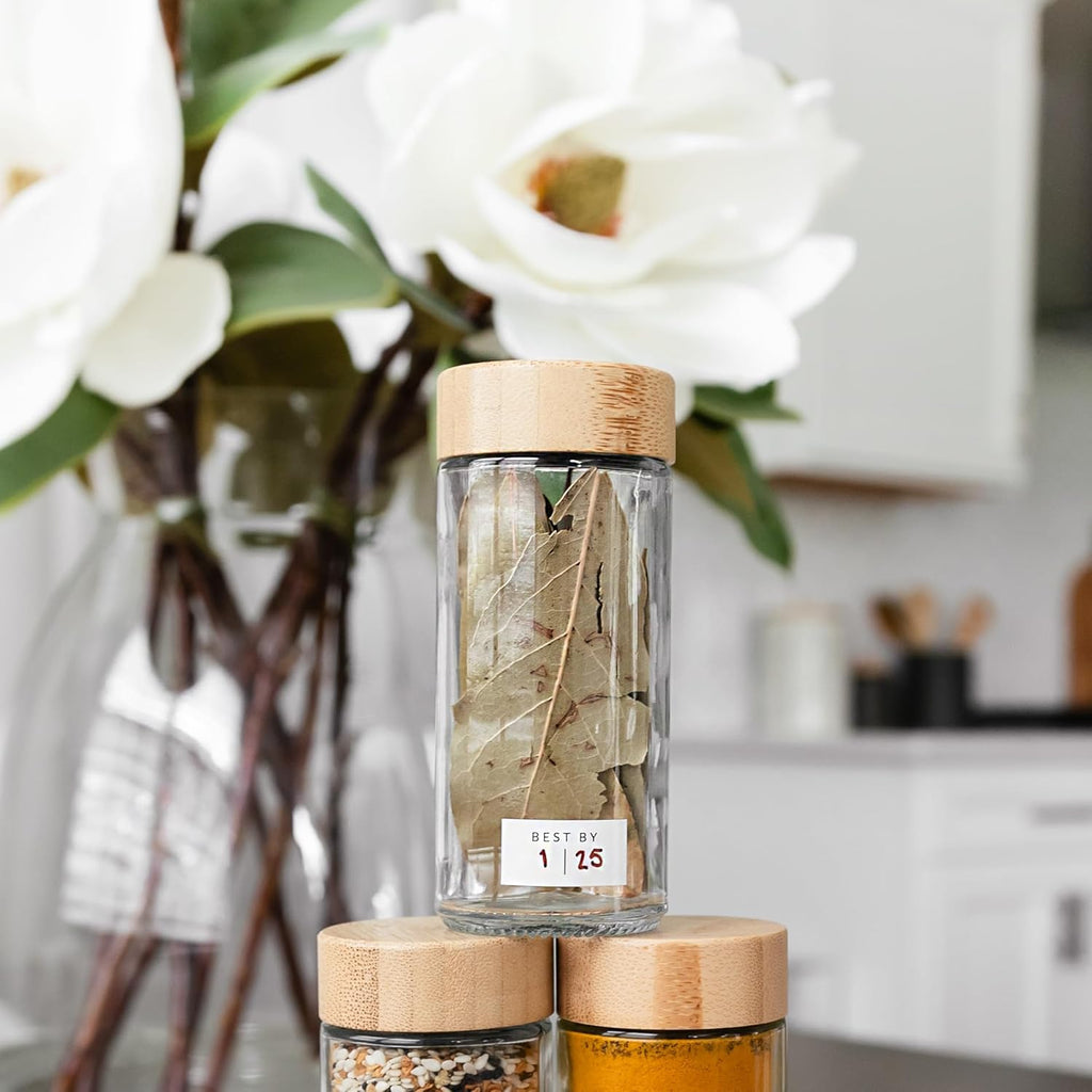 24 Glass Spice Jars with Bamboo Lids and Labels B84184