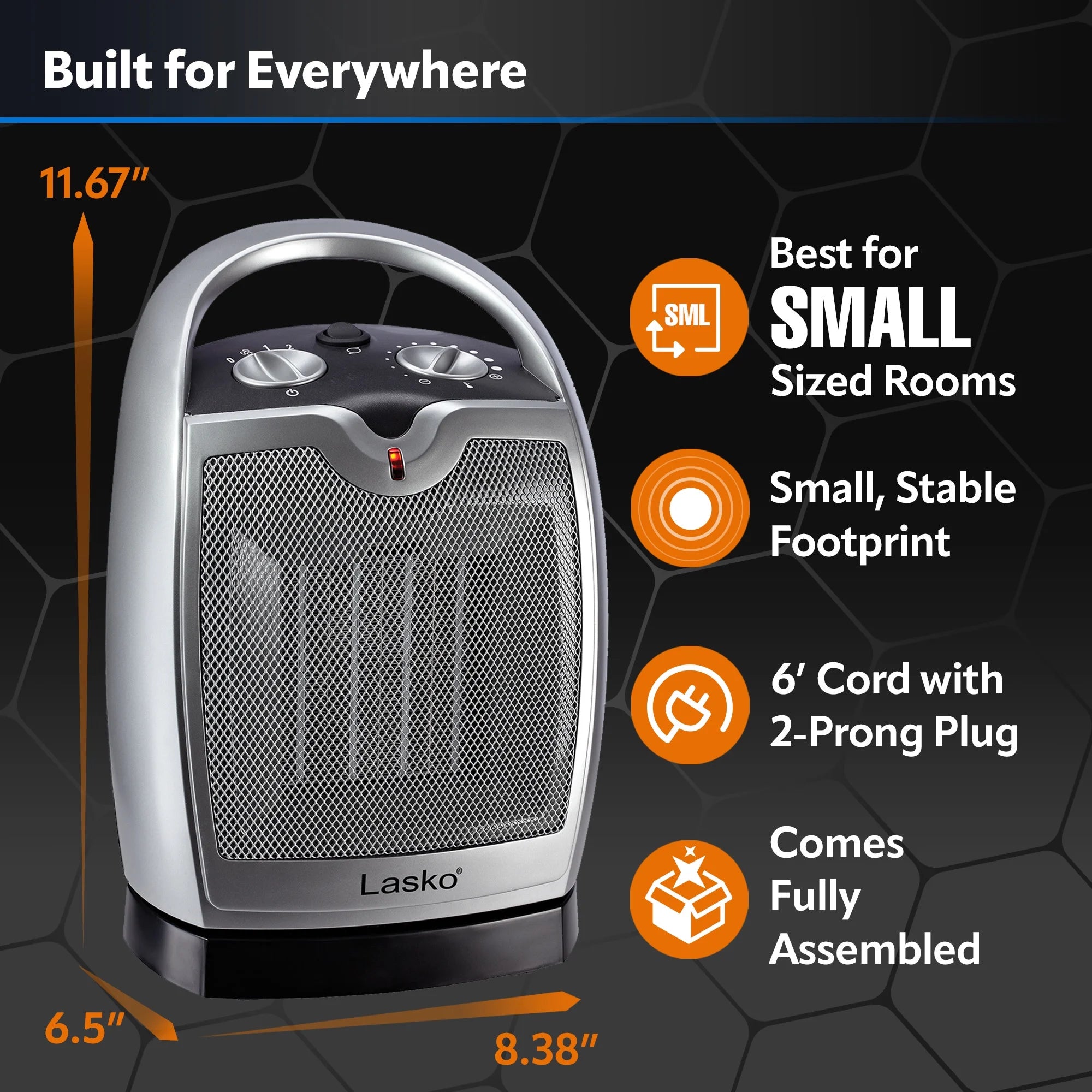 12" 1500W Oscillating Ceramic Tabletop Space Heater, Gray X77447