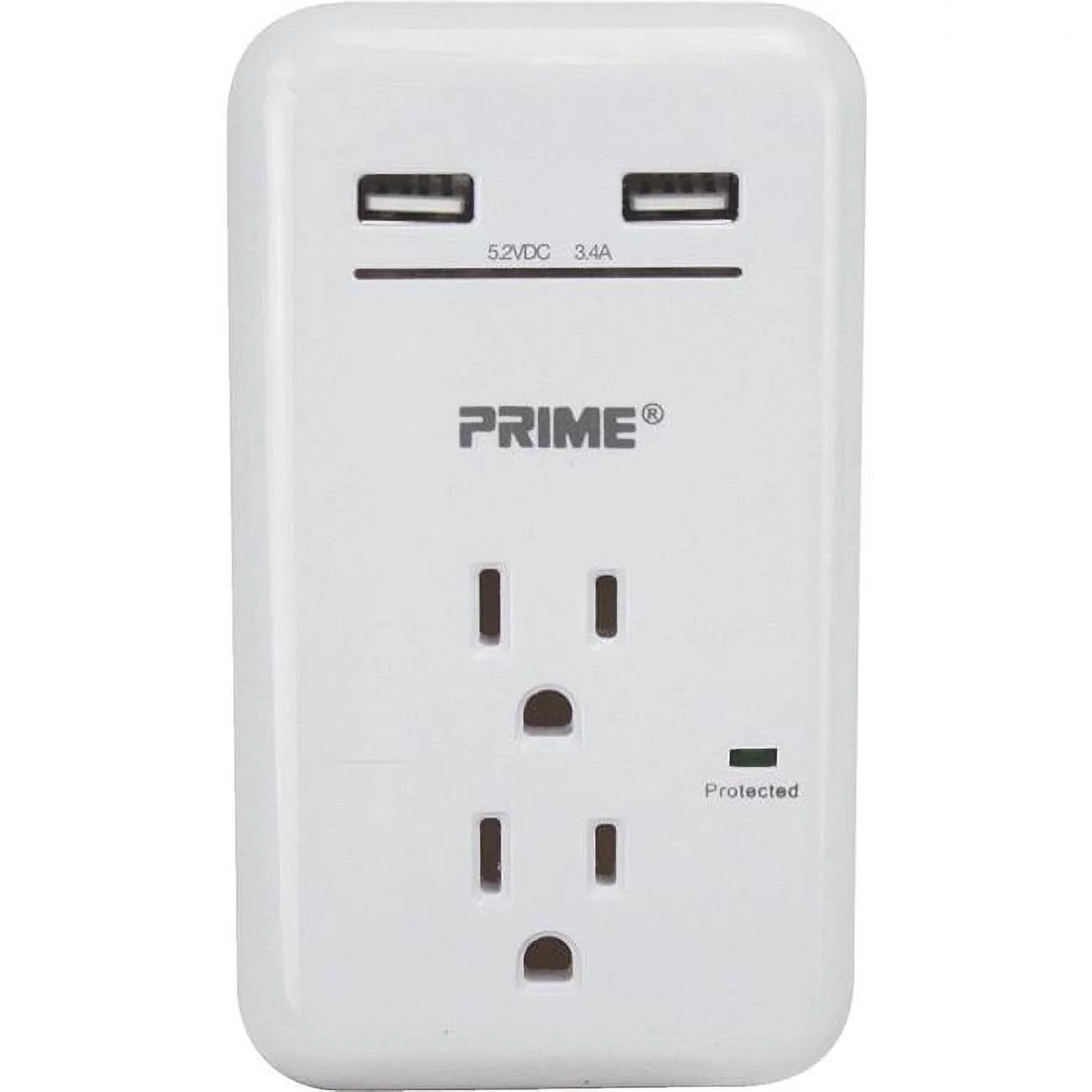 White 2-Outlet 2-USB Charger with Surge Protection B993