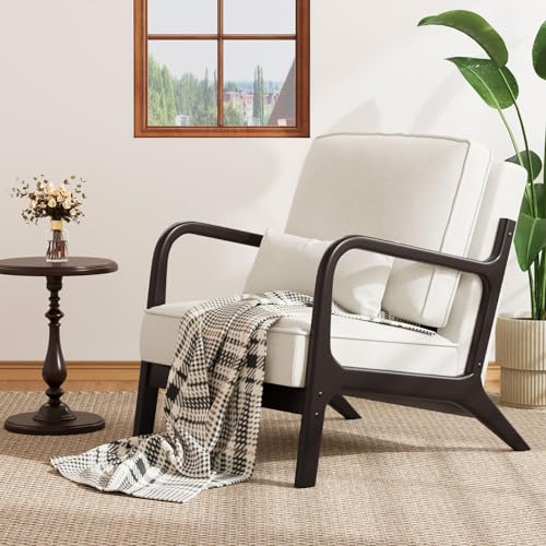 Light Grey Linen Upholstered Arm Chair with Cushion Solid Wood D675