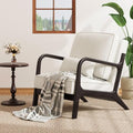 Light Grey Linen Upholstered Arm Chair with Cushion Solid Wood D675