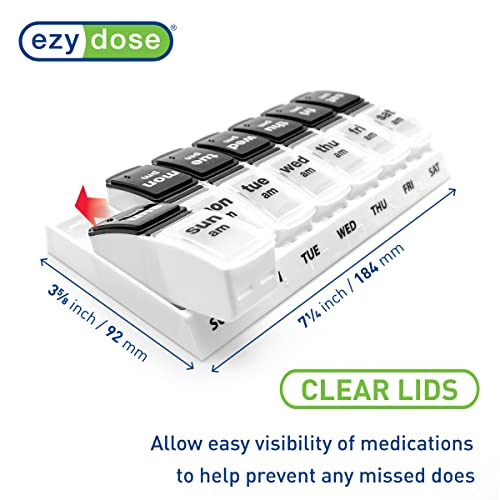 Weekly 7-Day AM/PM Pill Case, Black and Clear Lids C41231