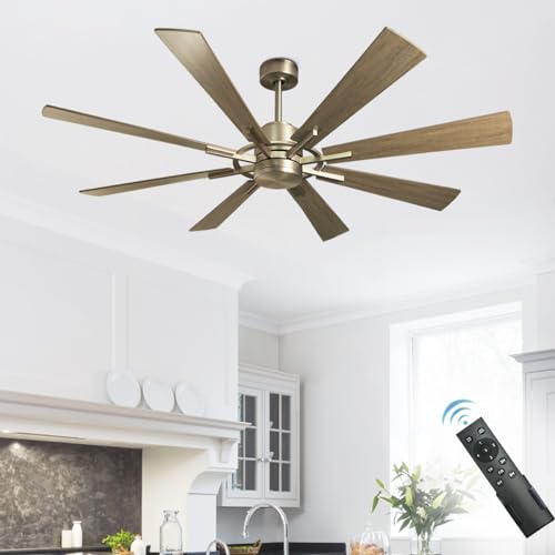 Large 60" Low Profile Indoor Ceiling Fan with Light and Remote Control, Black and Gold B68016
