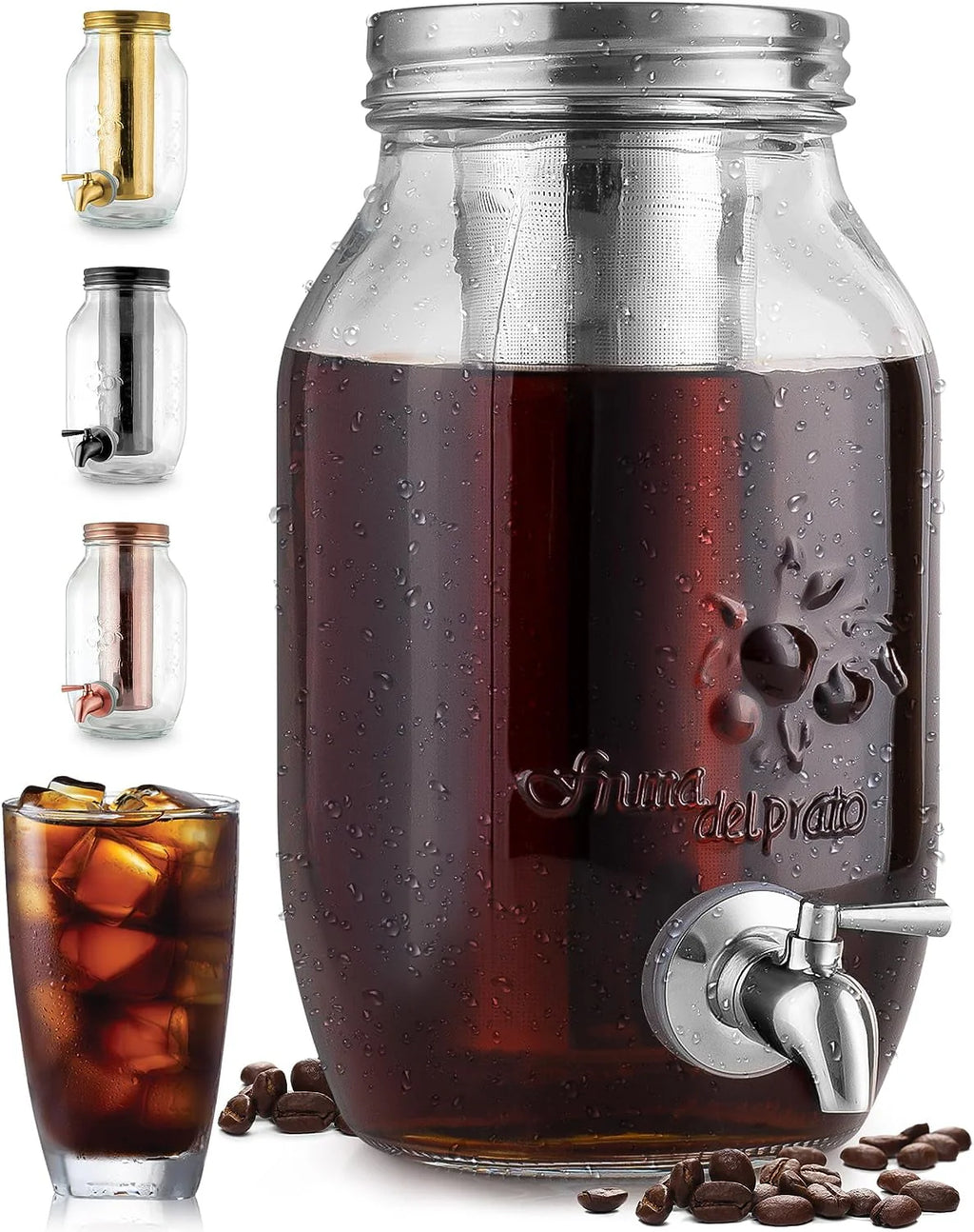 1 Gallon Cold Brew Coffee Maker with Thick Glass, Stainless Steel Mesh Filter and Spigot Z1251