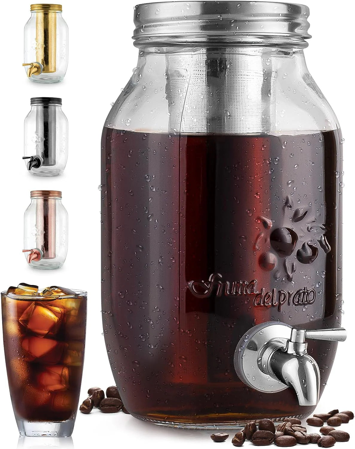 1 Gallon Cold Brew Coffee Maker with Thick Glass, Stainless Steel Mesh Filter and Spigot Z1251