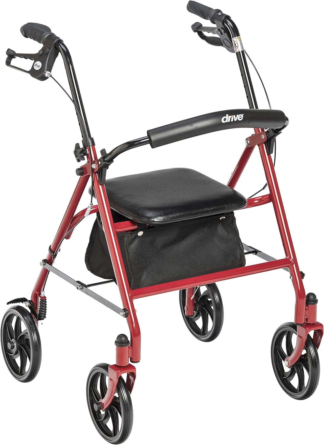 4 Wheel Rollator Walker with Seat, Steel Rolling Walker, Height Adjustable Folding Steel Bedside Commode Chair, Portable Toilet G2142