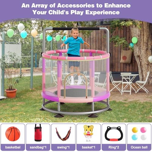 60" Round Baby Toddler Trampoline with Enclosure Net E3524