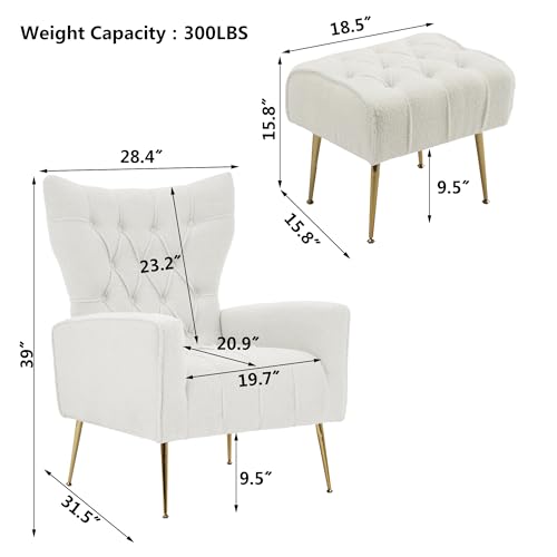 White Upholstered Boucle High Wingback Armchair with Gold Metal Legs Y66982