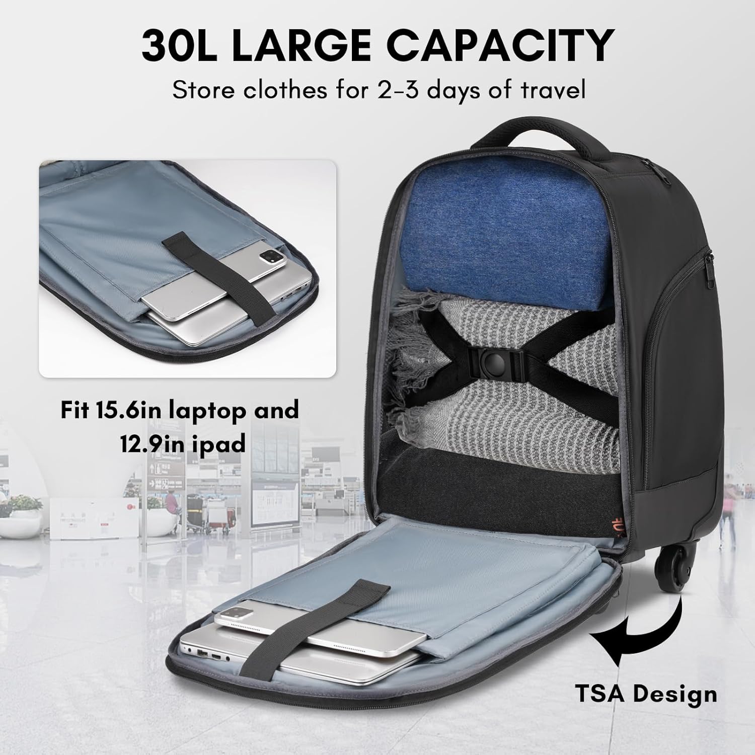 16 Inch Water Resistant Underseat Carry On Luggage with Spinner Wheels N95730