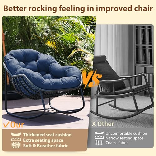 Beige Oversized Wicker Rocking Chair with Cushion N895302