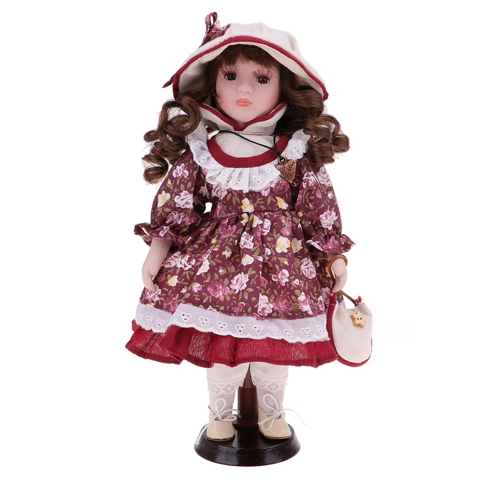 30cm Porcelain Doll Style Dress Suit Standing Girl Doll Desk Table Ornaments E253