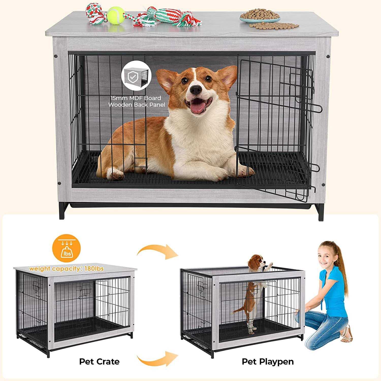 Wooden End Table Dog Crate A854