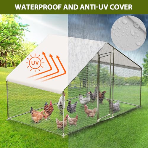 Large Metal Chicken Coop with Waterproof Cover, 9.8X6.5X6.5FT V2930