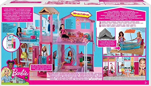 3-Story Townhouse Doll House Playset with 4 Rooms & Rooftop Lounge L909500